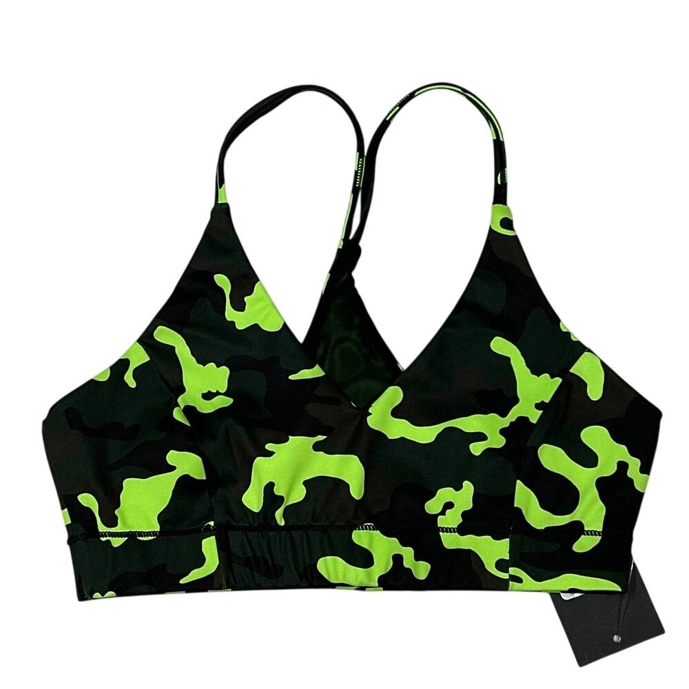 BirdieBee Bella Twins Camo Cage Sports Bra Neon Green Camouflage Sz S Made USA
